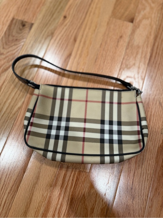 Burberry Handbags - Burberry Beige Vintage Check Mini Shoulder Bag with Black Trim